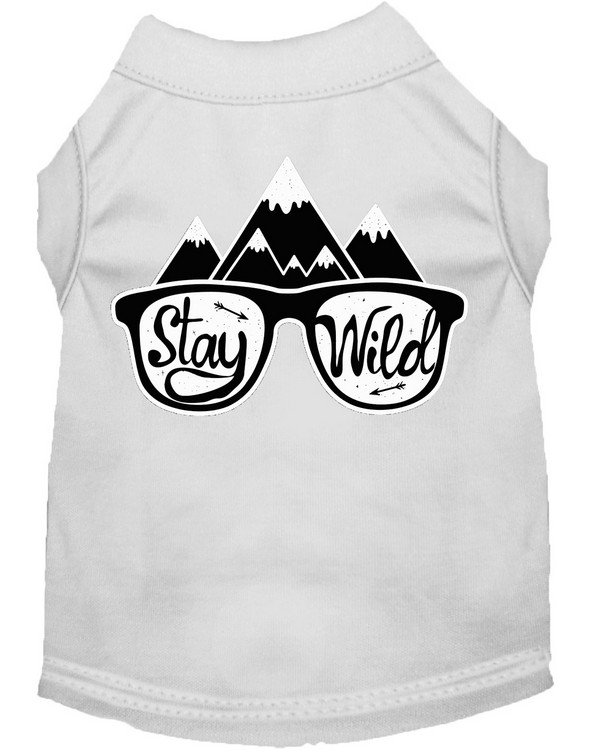 Stay Wild Screen Print Dog Shirt White Med